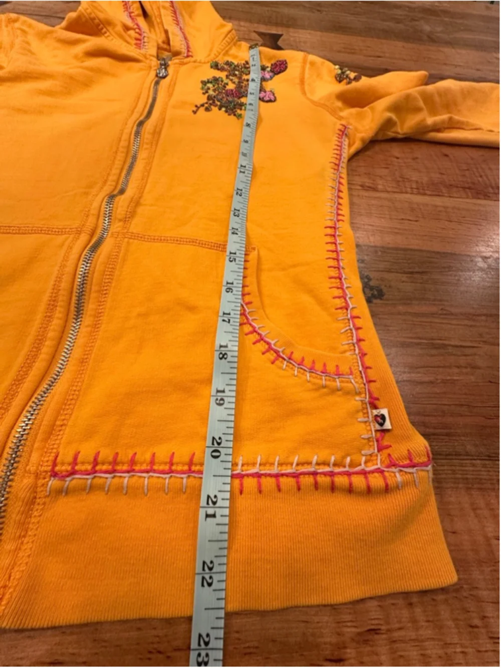 Twisted Heart America Yellow Beaded Embroidered Hoodie Boho Stitch Y2K - Picture 10 of 11